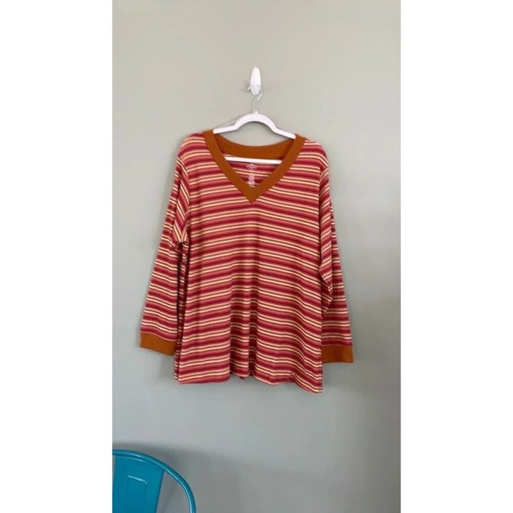 St John's Bay Women's 1X Knit Striped V-Neck Top NWT